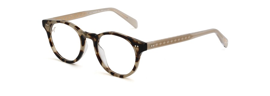 White Tortoise with Frosted Crystal temples and Gold core MJO2227 angle view