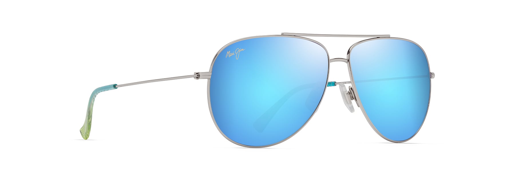 Maui Jim Mavericks Aviator Sunglasses popular Silver/Blue Hawaii Polarized